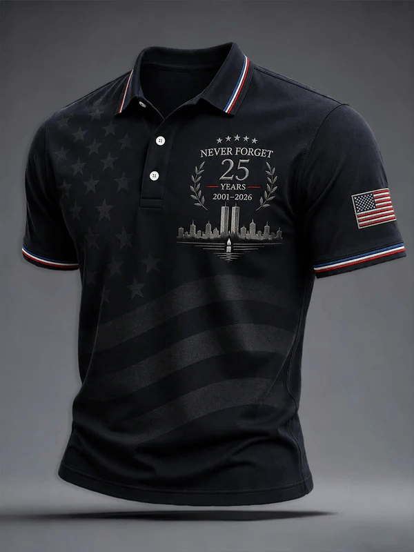 Men's 9.11 Never Forget Print Casual Polo Shirt